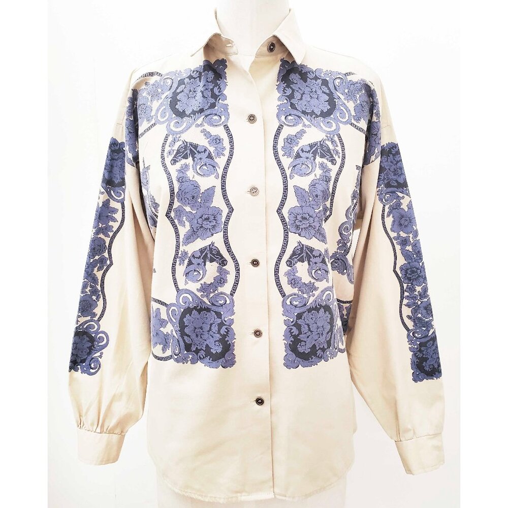 Vintage 80s Roper Women's Western Horse Floral Cowgirl Button Down Shirt Tan  M - Picture 13 of 13